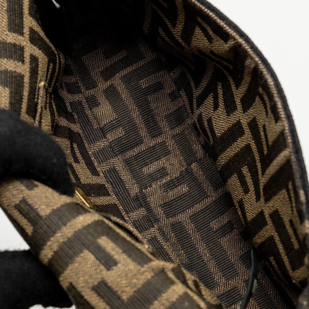FENDI MINI BAGUETTE FF JACQUARD CANVAS BROWN GHW