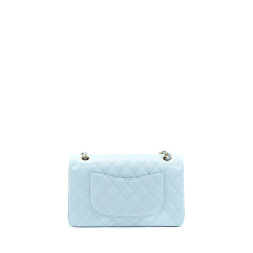 CHANEL MEDIUM CLASSIC DOUBLE FLAP BAG CAVIAR LIGHT BLUE LGHW (MICROCHIP)