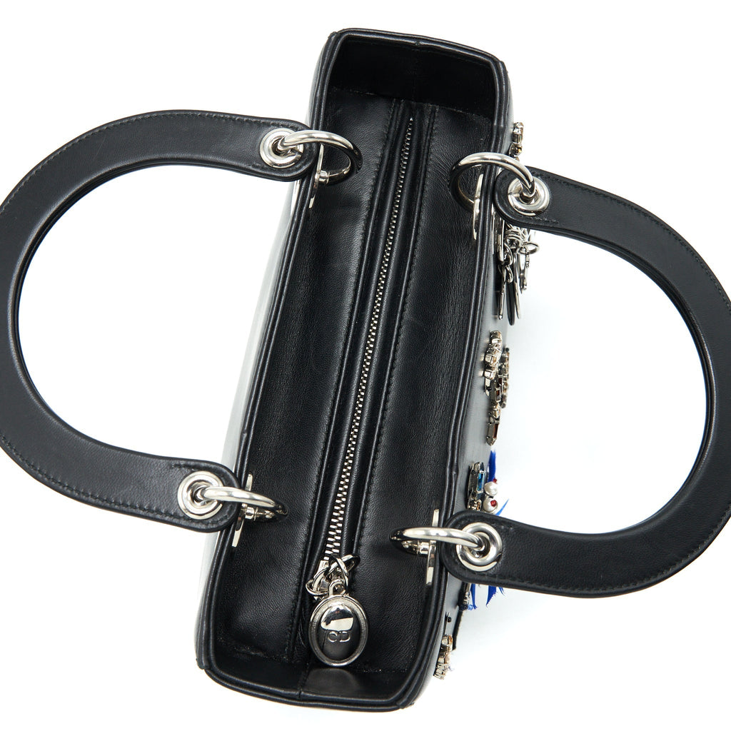 DIOR MEDIUM LADY DIOR LIMITED EDITION LAMBSKIN BLACK/MULTICOLOR SHW