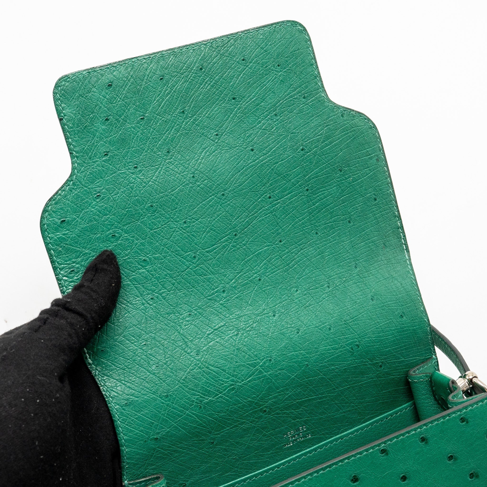 HERMES MINI ROULIS OSTRICH VERT VERTIGO SHW