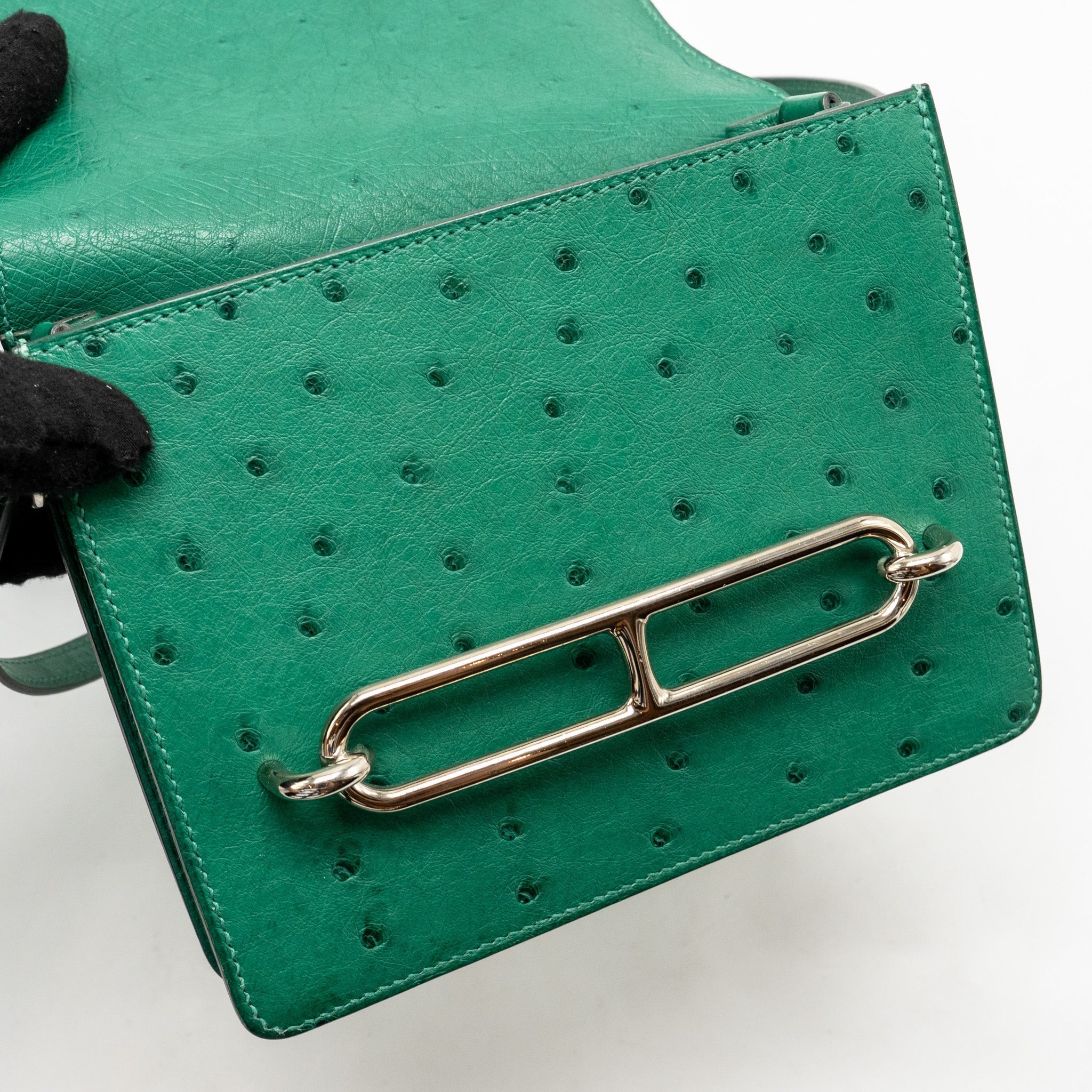 HERMES MINI ROULIS OSTRICH VERT VERTIGO SHW