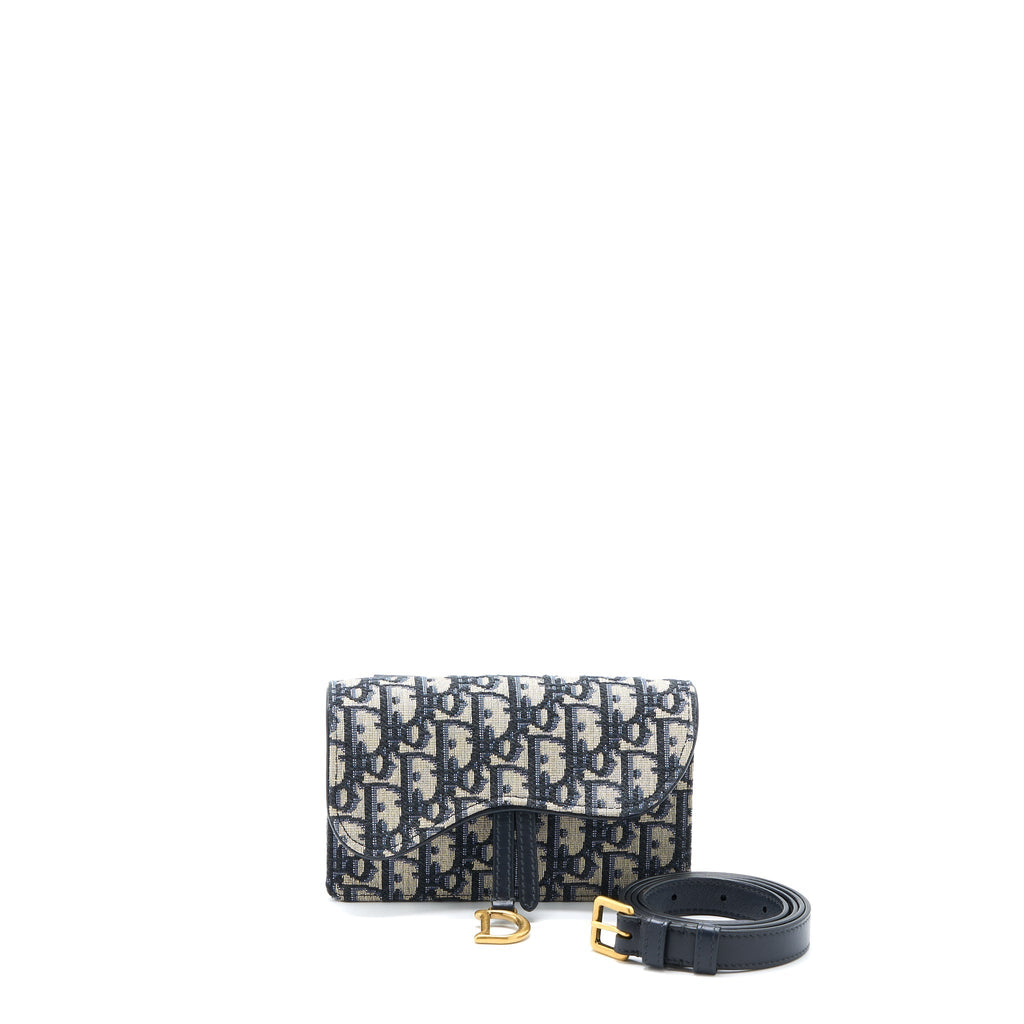 DIOR SADDLE BELT BAG BLUE OBLIQUE JACQUARD CANVAS GHW