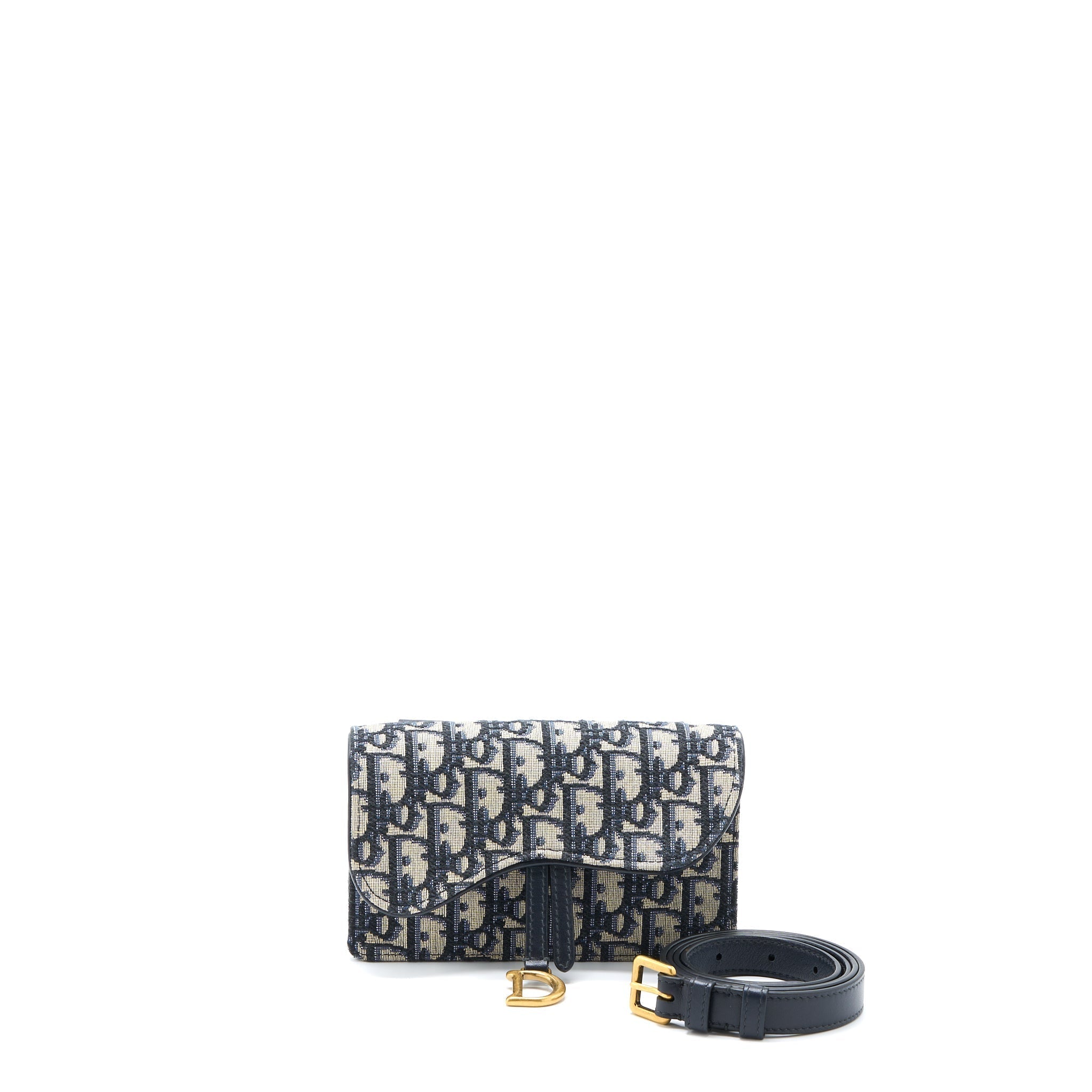 DIOR SADDLE BELT BAG BLUE OBLIQUE JACQUARD CANVAS GHW