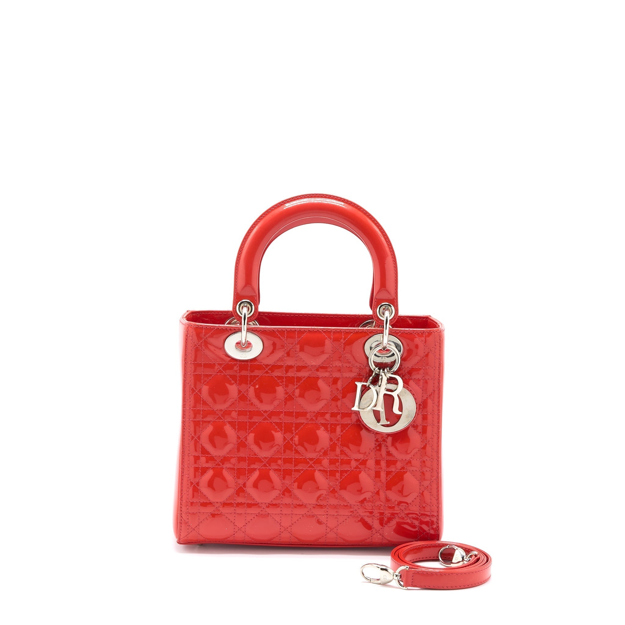 DIOR MEDIUM LADY DIOR PATENT CORAL SHW