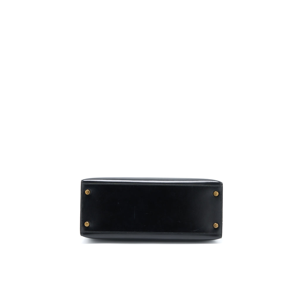 Hermes Vintage Kelly 28 Box Black GHW Stamp Circle R