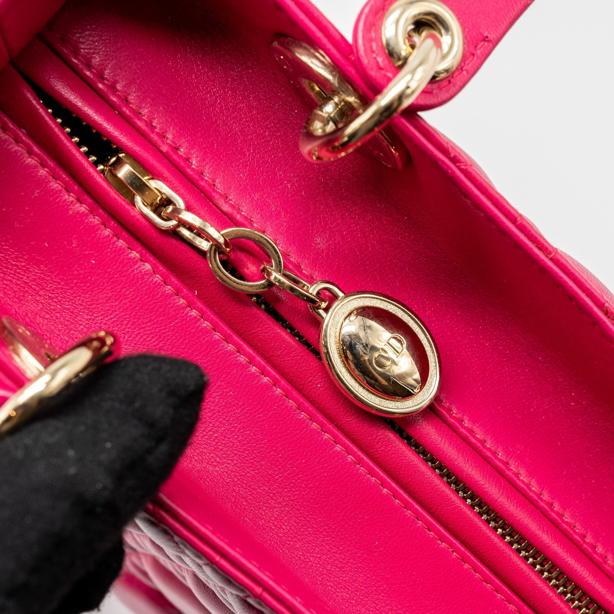 DIOR MEDIUM LADY DIOR LAMBSKIN PINK LGHW
