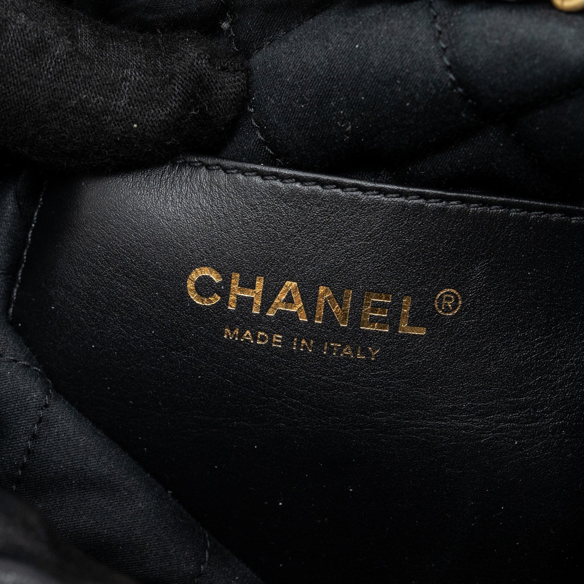 CHANEL 23S MINI 22 BAG WITH PEARL SHINY CALFSKIN GHW (MICROCHIP)
