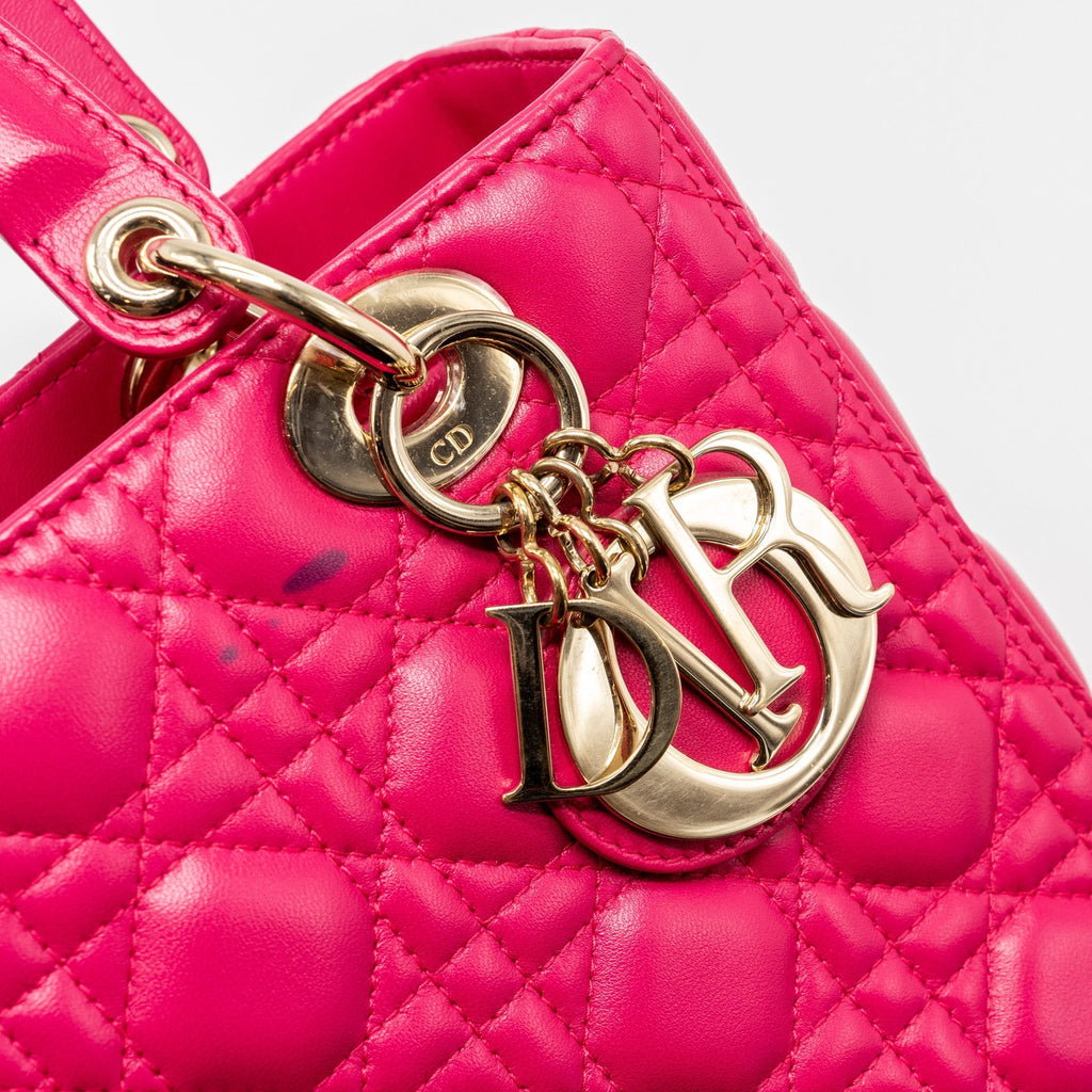 DIOR MEDIUM LADY DIOR LAMBSKIN PINK LGHW