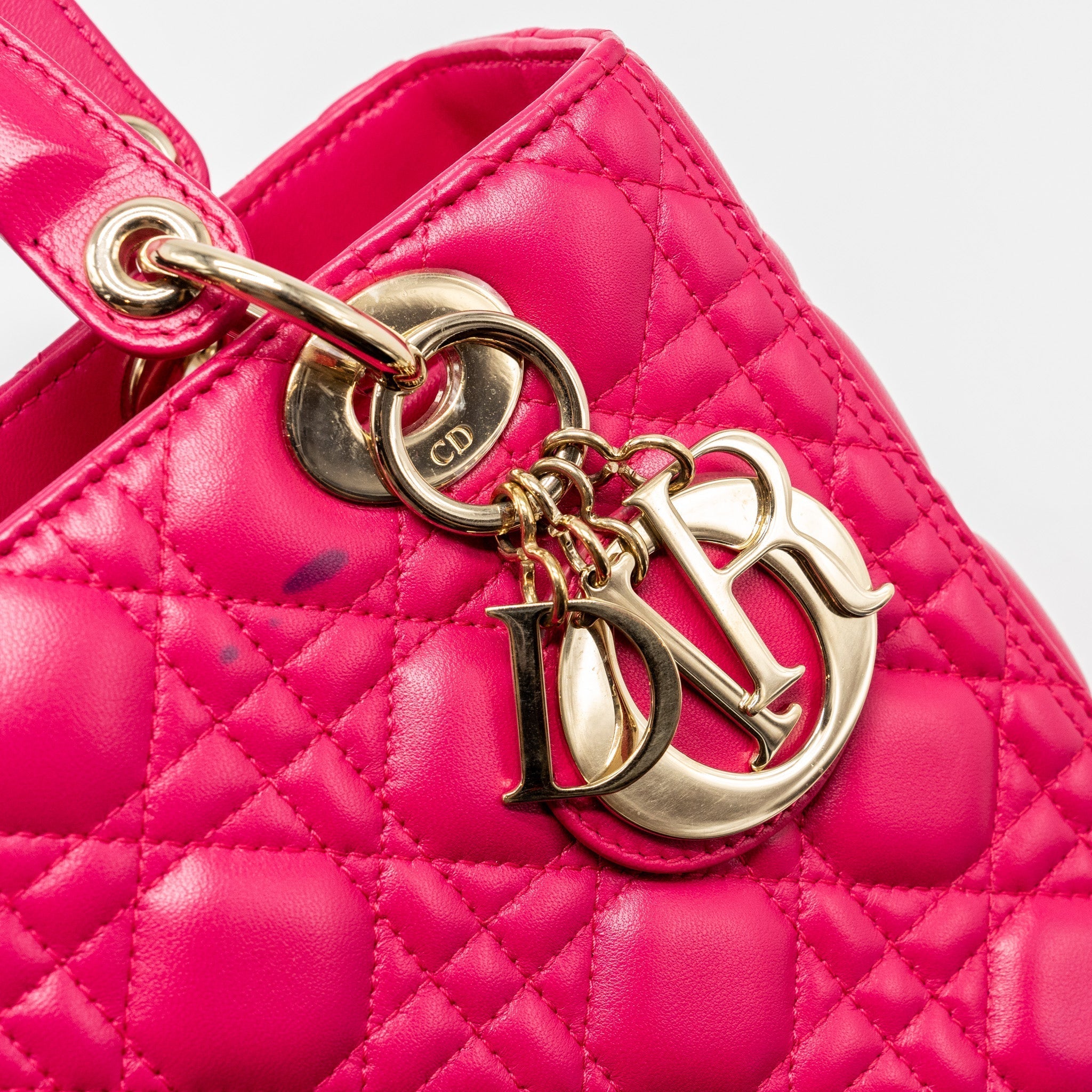 DIOR MEDIUM LADY DIOR LAMBSKIN PINK LGHW
