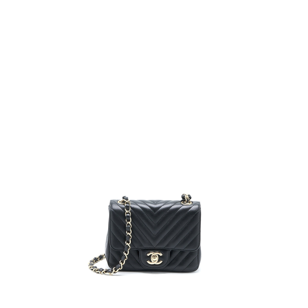CHANEL MINI SQUARE FLAP BAG CHEVRON LAMBSKIN BLACK LGHW