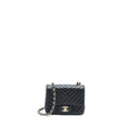 CHANEL MINI SQUARE FLAP BAG CHEVRON LAMBSKIN BLACK LGHW