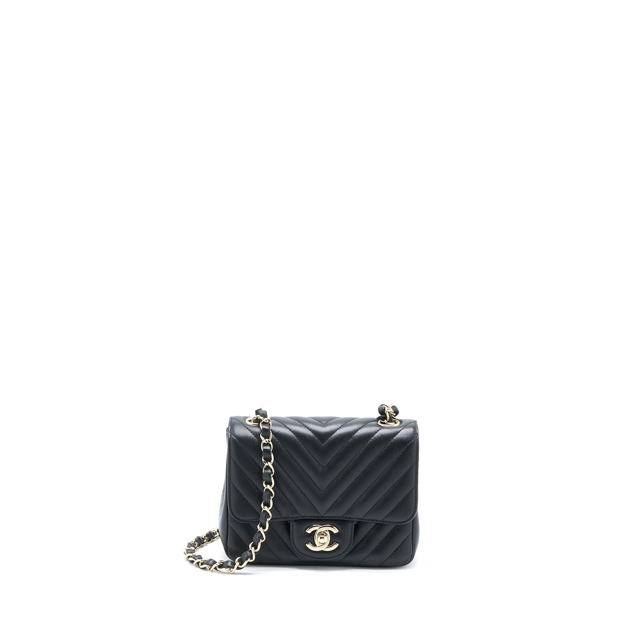 CHANEL MINI SQUARE FLAP BAG CHEVRON LAMBSKIN BLACK LGHW