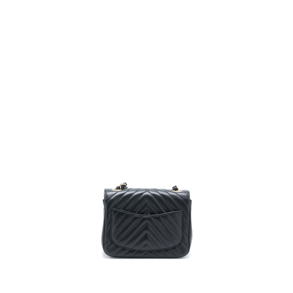 CHANEL MINI SQUARE FLAP BAG CHEVRON LAMBSKIN BLACK LGHW