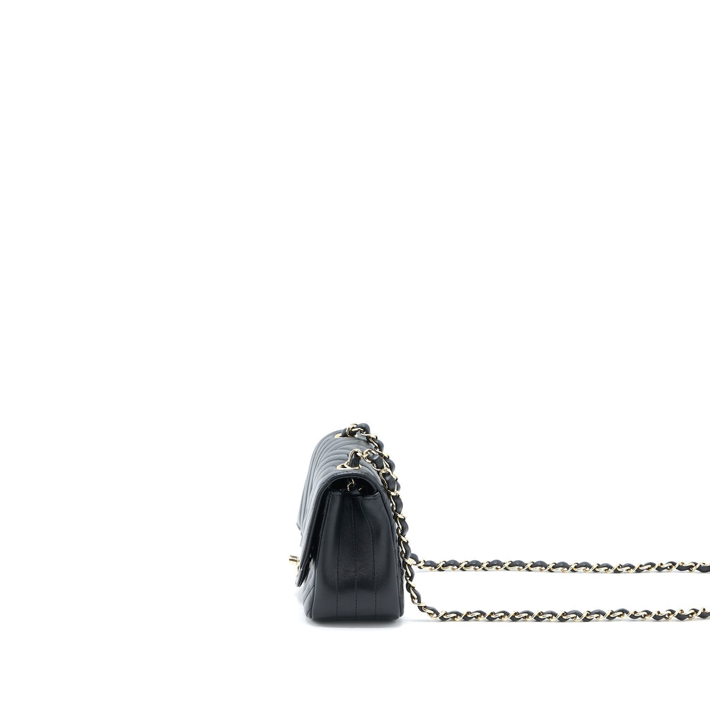 CHANEL MINI SQUARE FLAP BAG CHEVRON LAMBSKIN BLACK LGHW