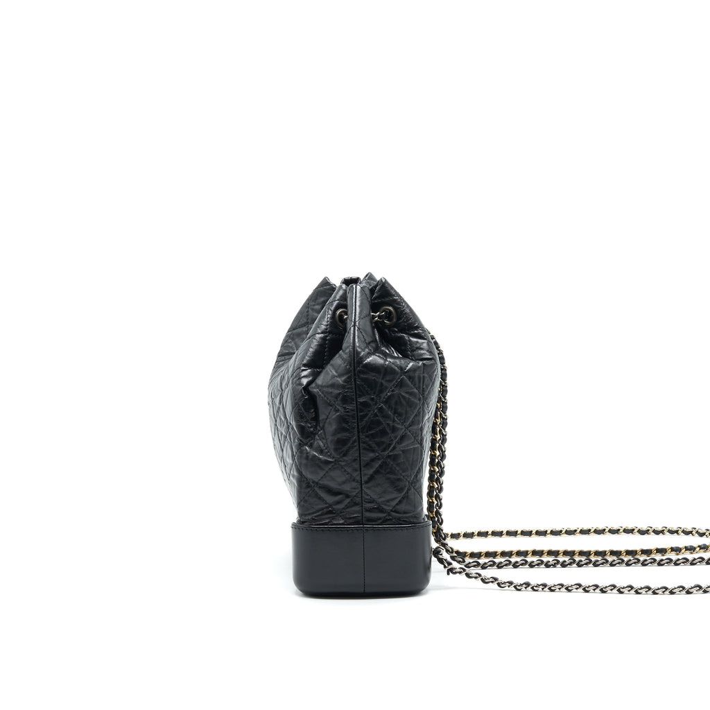 CHANEL GABRIELLE BACKPACK AGED CALFSKIN/ SMOOTH CALFSKIN BLACK RUTHENIUM HARDWARE