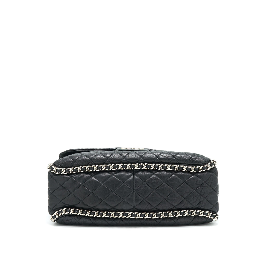 CHANEL QUILTED LEATHER CHAIN AROUND MAXI BLACK RUTHENIUM HARDWARE
