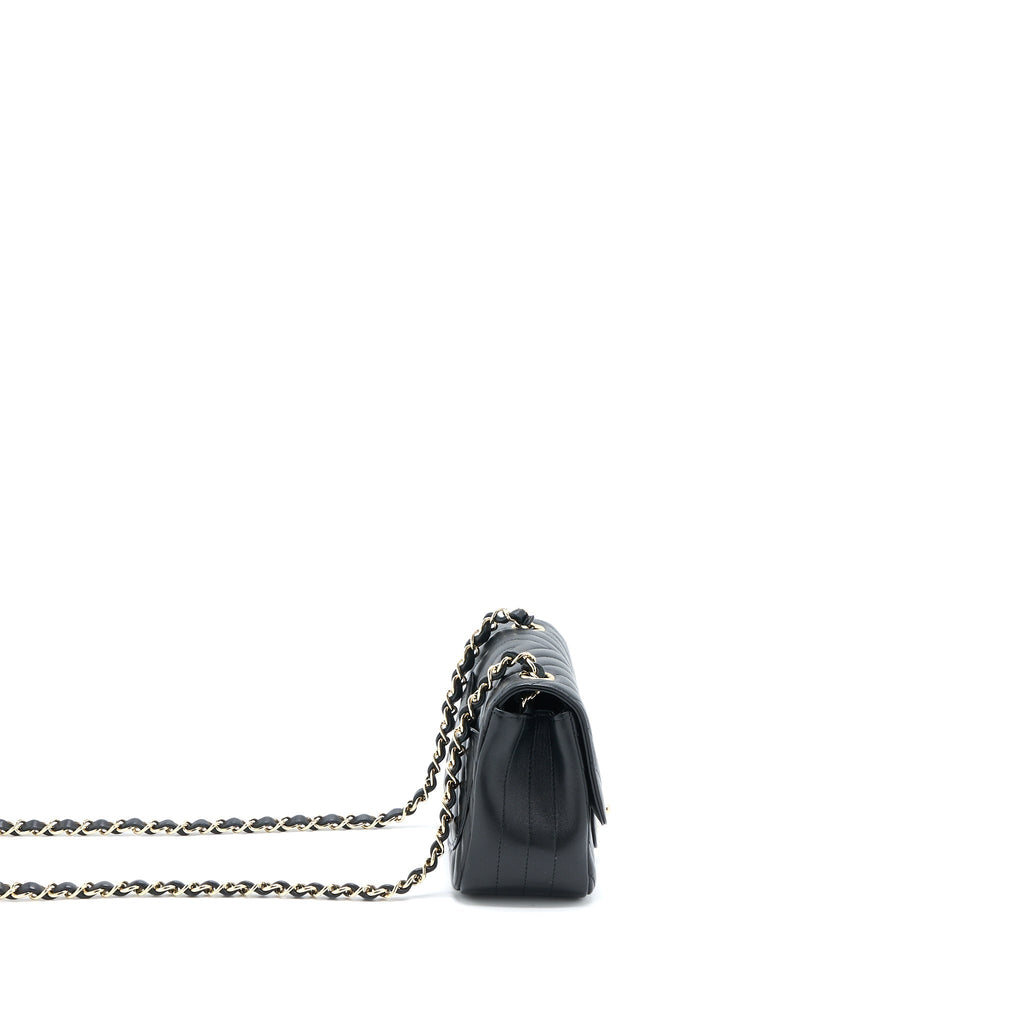 CHANEL MINI SQUARE FLAP BAG CHEVRON LAMBSKIN BLACK LGHW