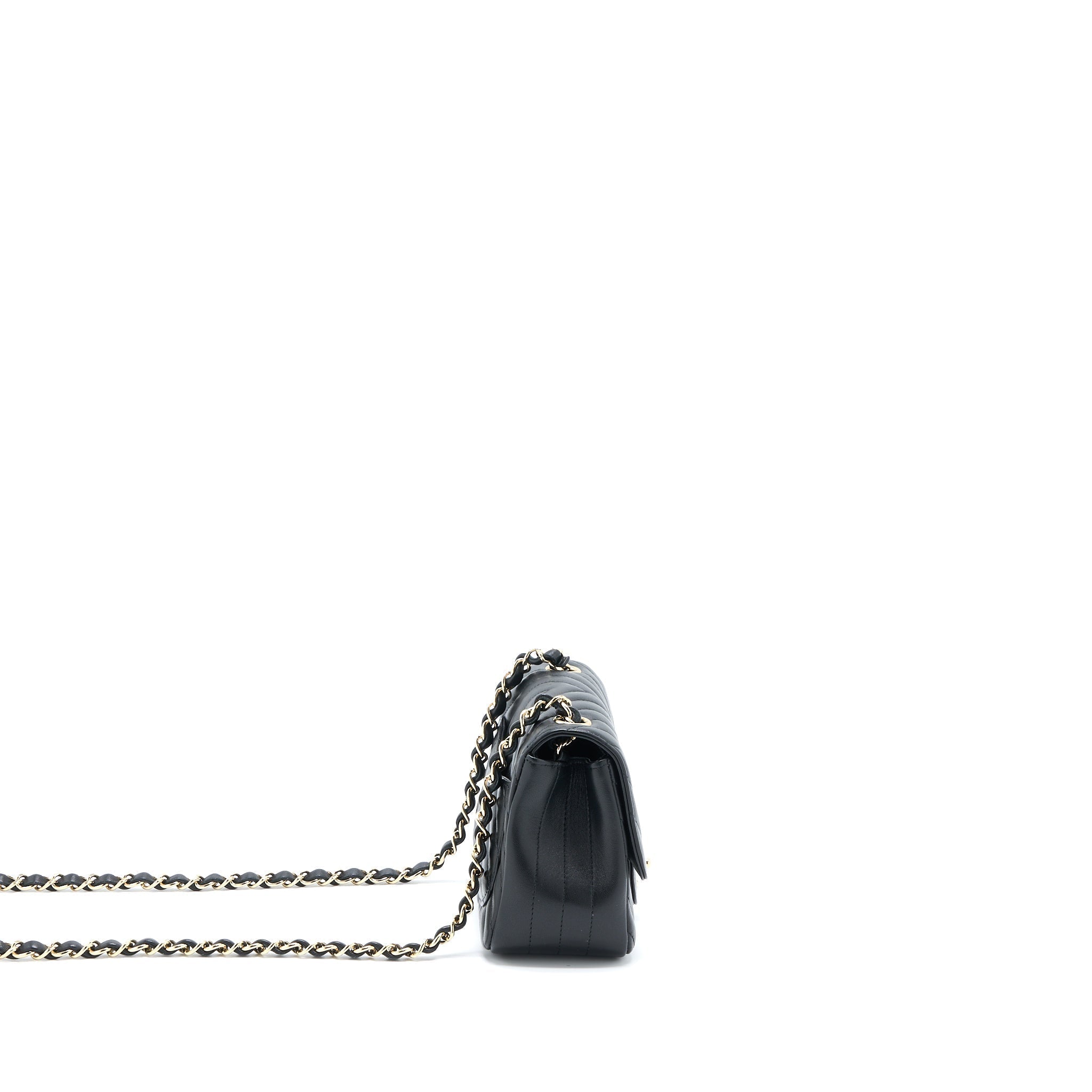 CHANEL MINI SQUARE FLAP BAG CHEVRON LAMBSKIN BLACK LGHW