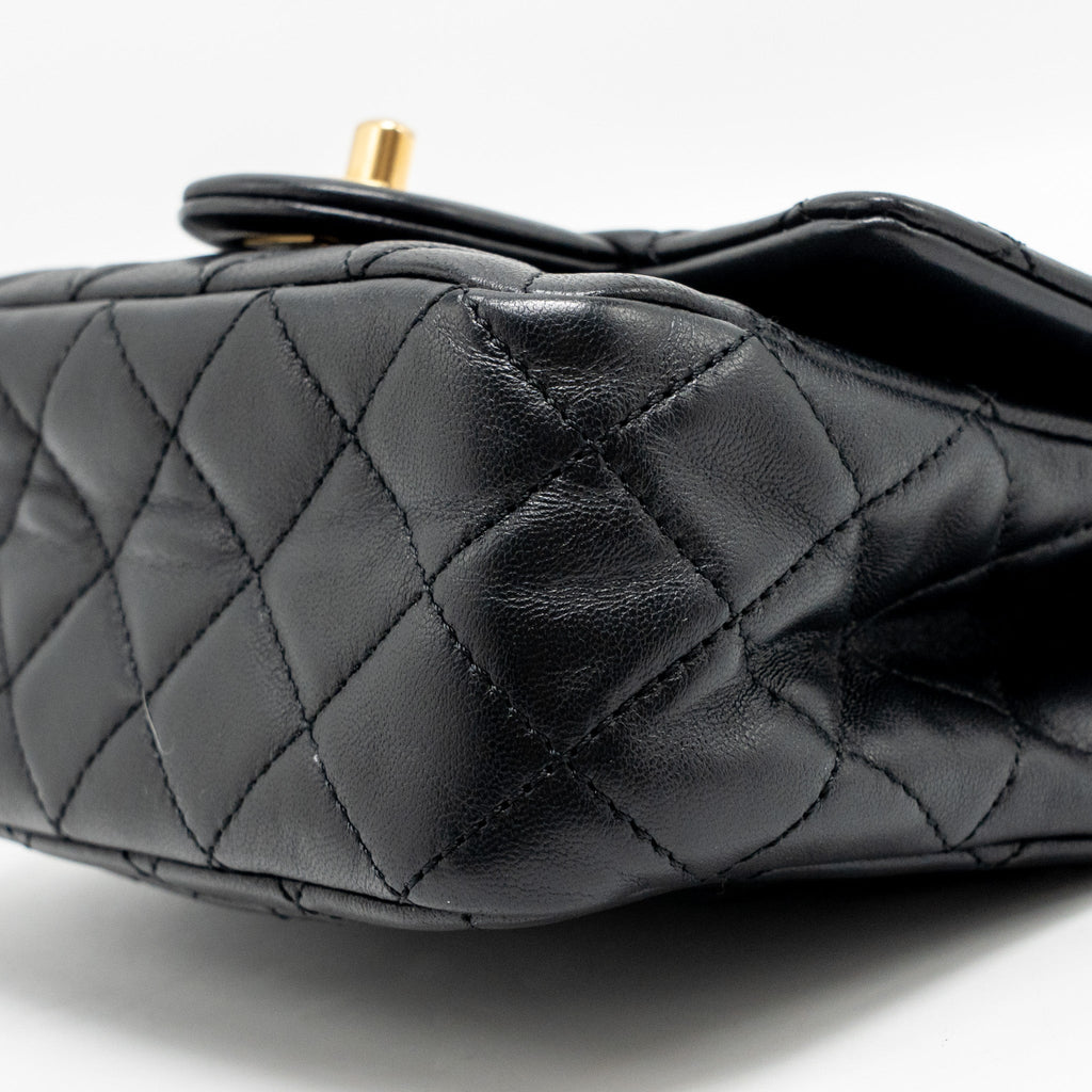 CHANEL PEARL CRUSH MINI SQUARE FLAP BAG LAMBSKIN BLACK GHW (MICROCHIP)