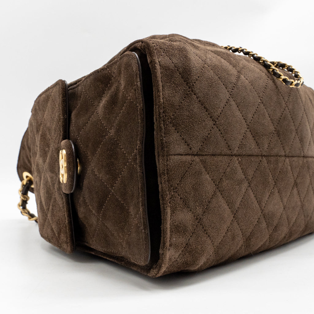 Chanel Medium 25 bag suede leather brown GHW (microchip)