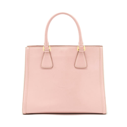 PRADA TOP HANDLE SAFFIANO TOTE BAG CALFSKIN PINK/ WHITE GHW