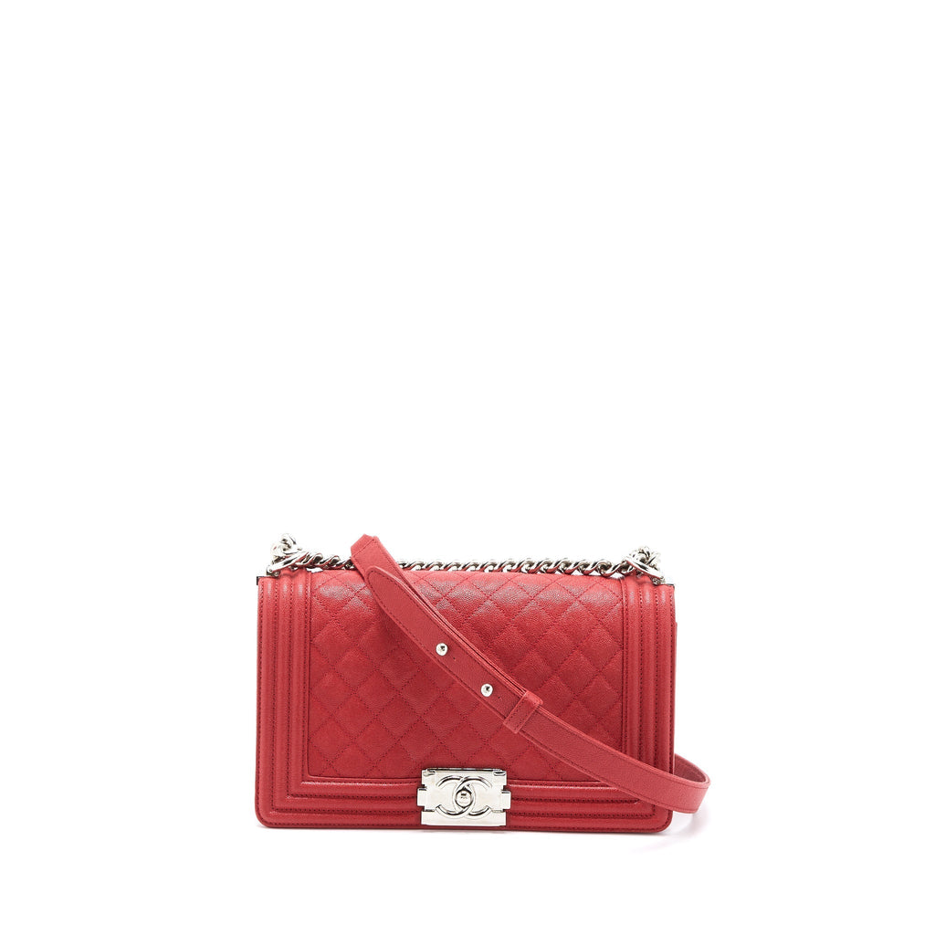 CHANEL MEDIUM BOY BAG GRAINED CALFSKIN RED SHW