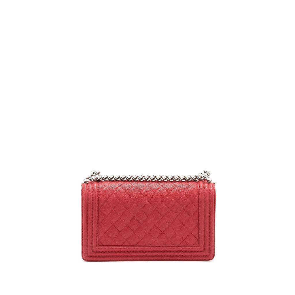CHANEL MEDIUM BOY BAG GRAINED CALFSKIN RED SHW