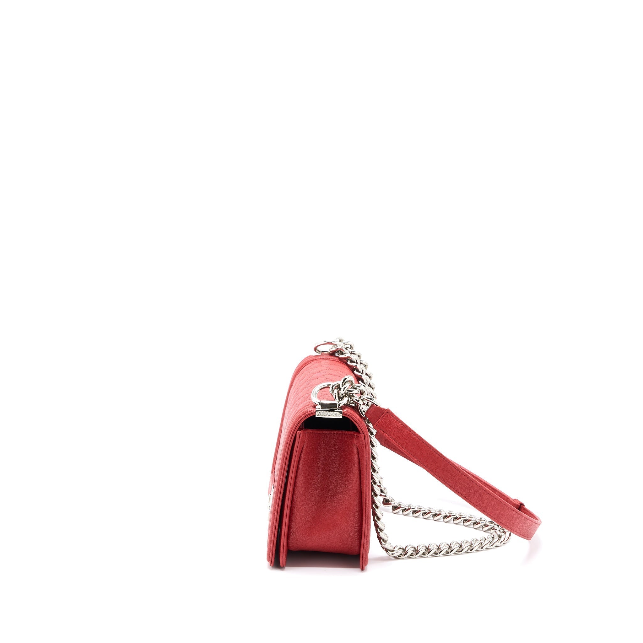CHANEL MEDIUM BOY BAG GRAINED CALFSKIN RED SHW