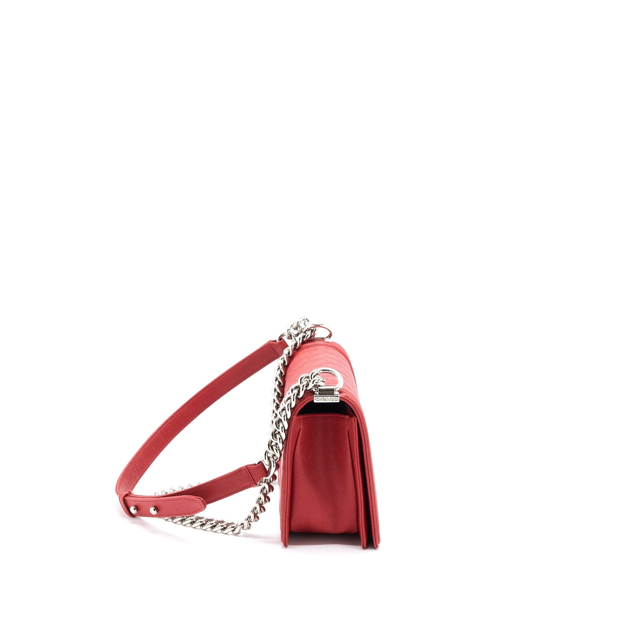 CHANEL MEDIUM BOY BAG GRAINED CALFSKIN RED SHW