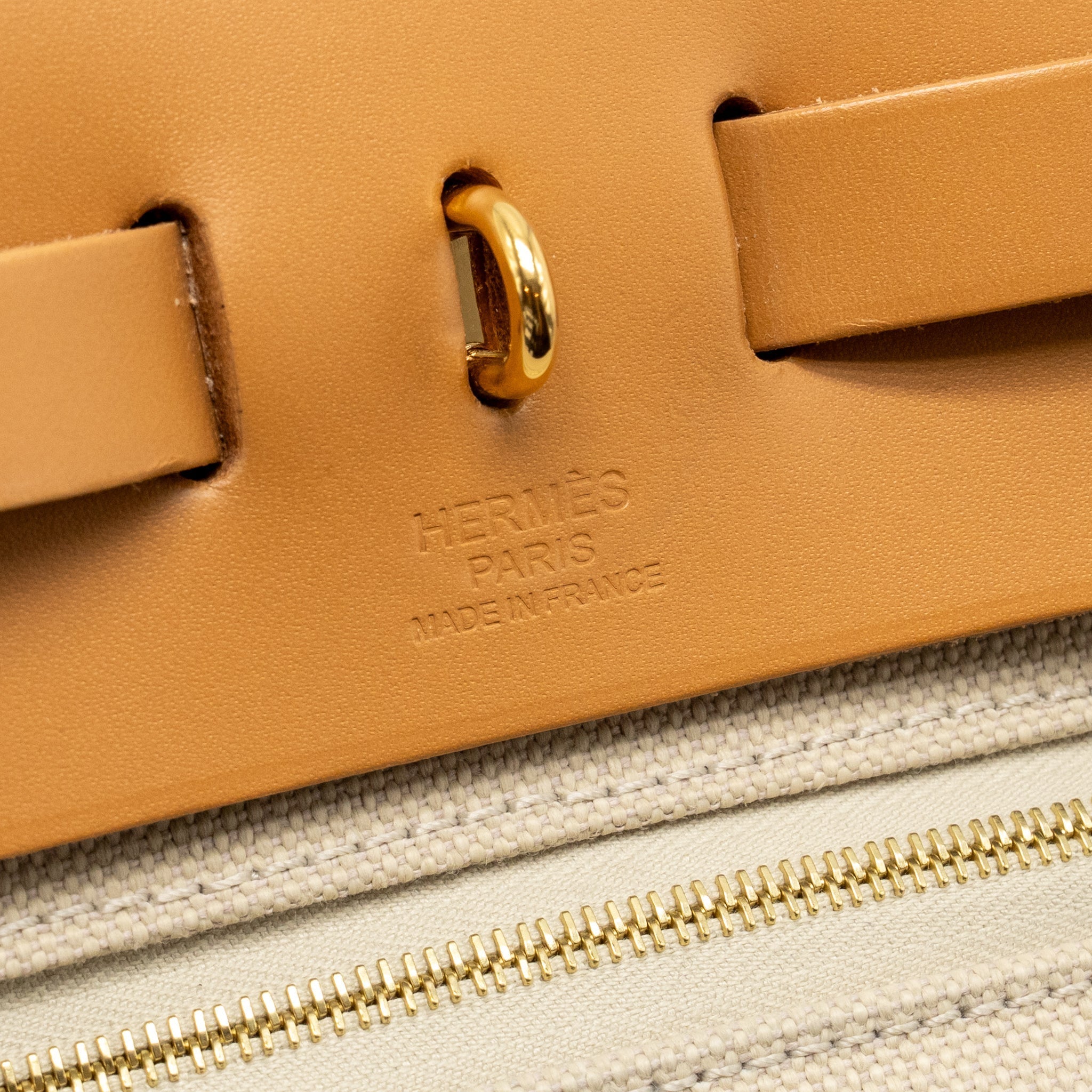 HERMES HERBAG 31 ZIP BAG CANVAS/HUNTER LEATHER BETON/NATUREL SABLE GHW
