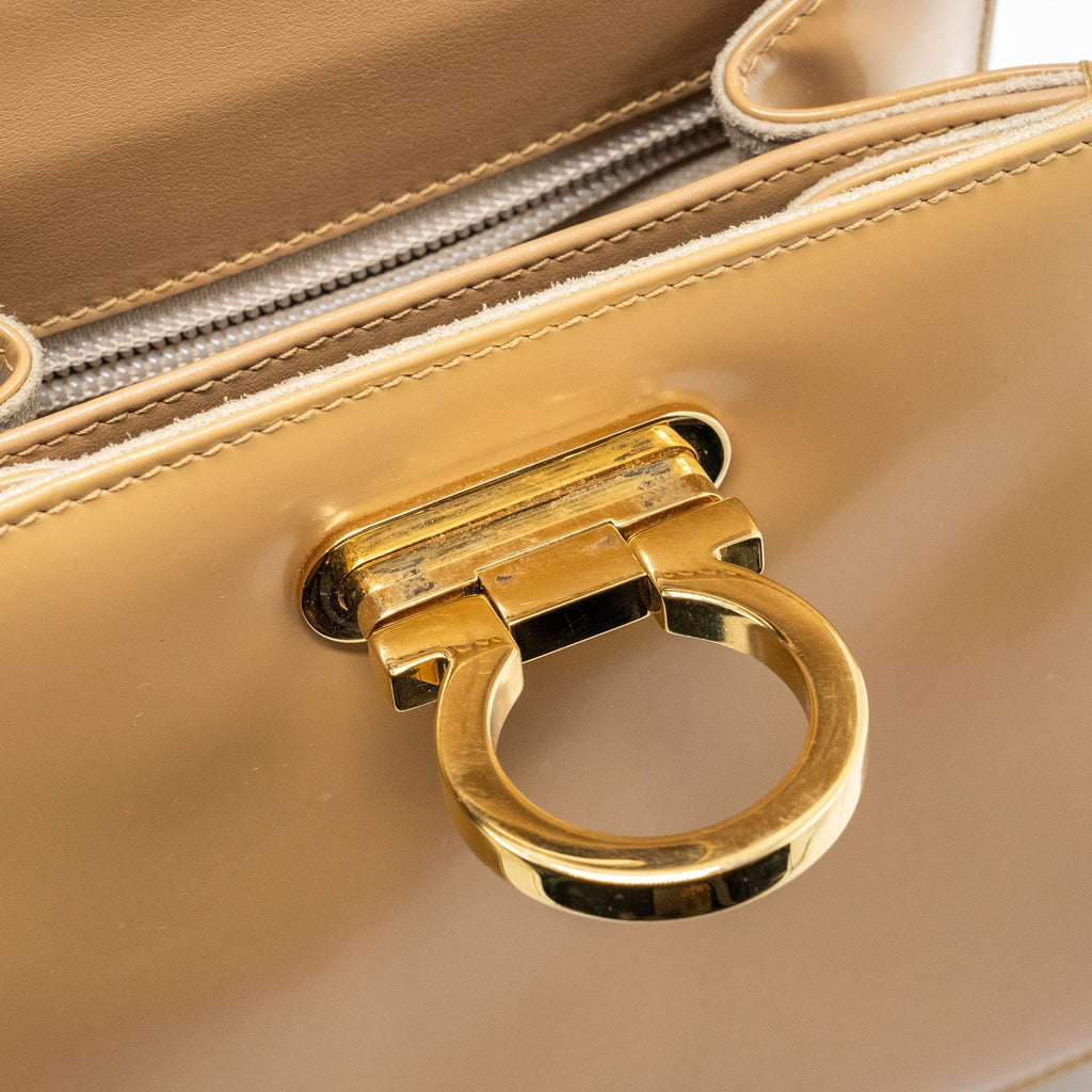 SALVATORE FERRAGAMO ICONIC TOP HANDLE CALFSKIN BEIGE GHW