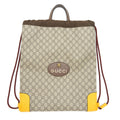 GUCCI DRAWSTRING BACKPACK GG SUPREME BEIGE/YELLOW GHW