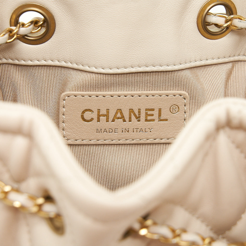 CHANEL BUTTON BUCKET CROSSBODY BAG LAMBSKIN WHITE GHW