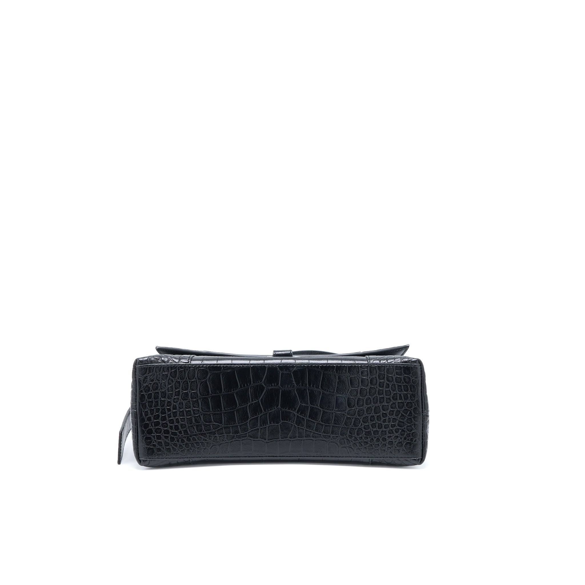 BALENCIAGA SMALL DOWNTOWN SHOULDER BAG CROC EMBOSSED LEATHER BLACK WITH BLACK HARDWARE
