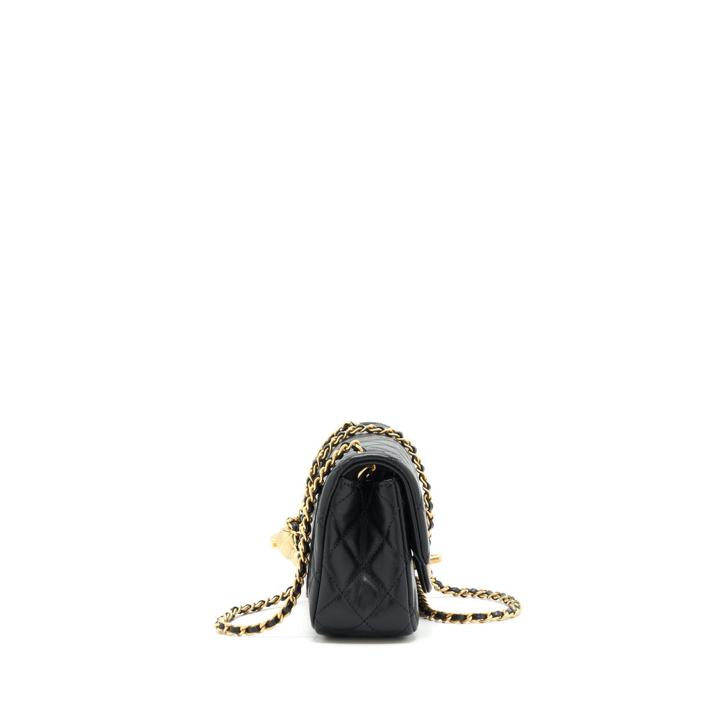 CHANEL 22C PEARL CRUSH MINI RECTANGULAR LAMBSKIN BLACK GHW (MICROCHIP)