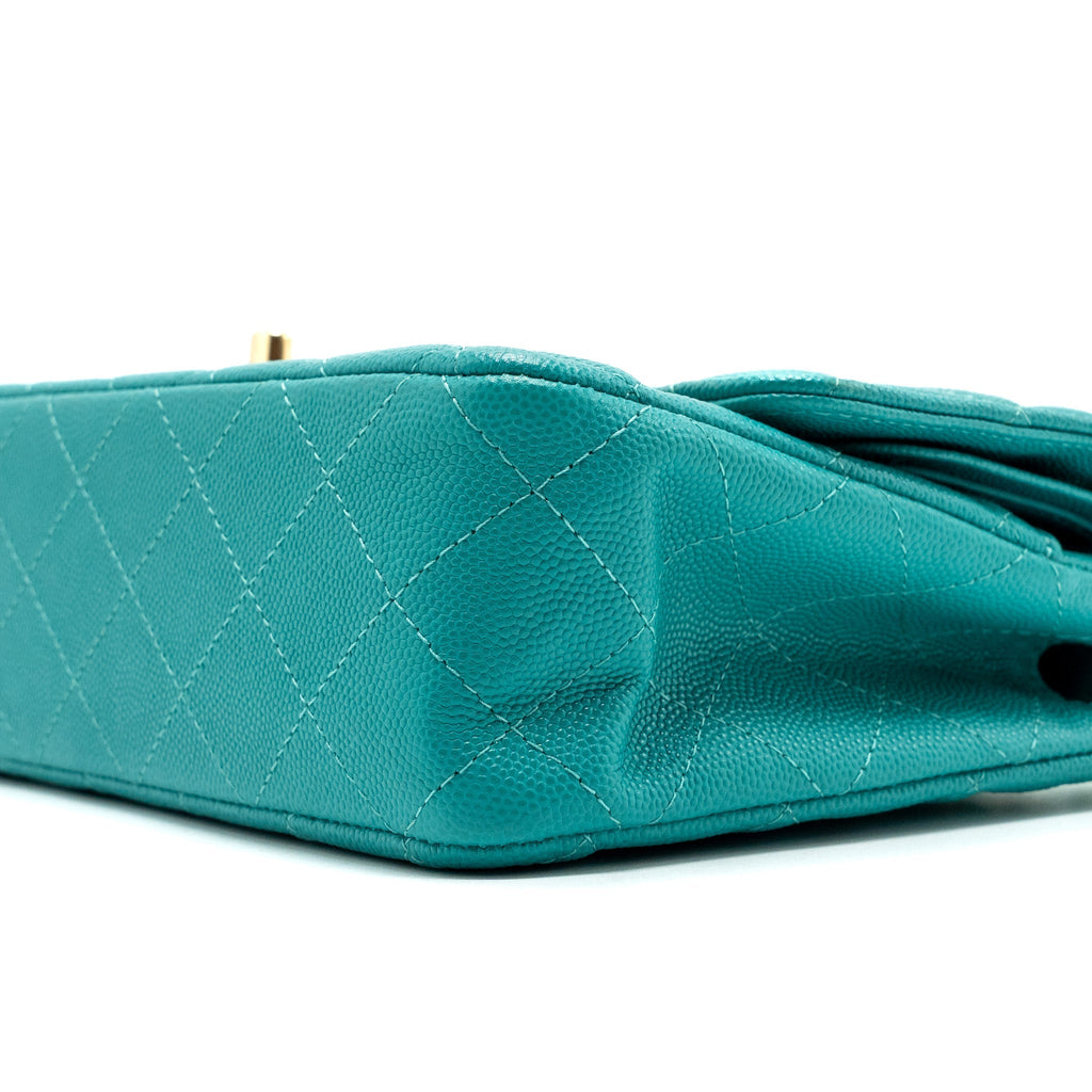 CHANEL MEDIUM CLASSIC DOUBLE FLAP BAG CAVIAR TURQUOISE LGHW