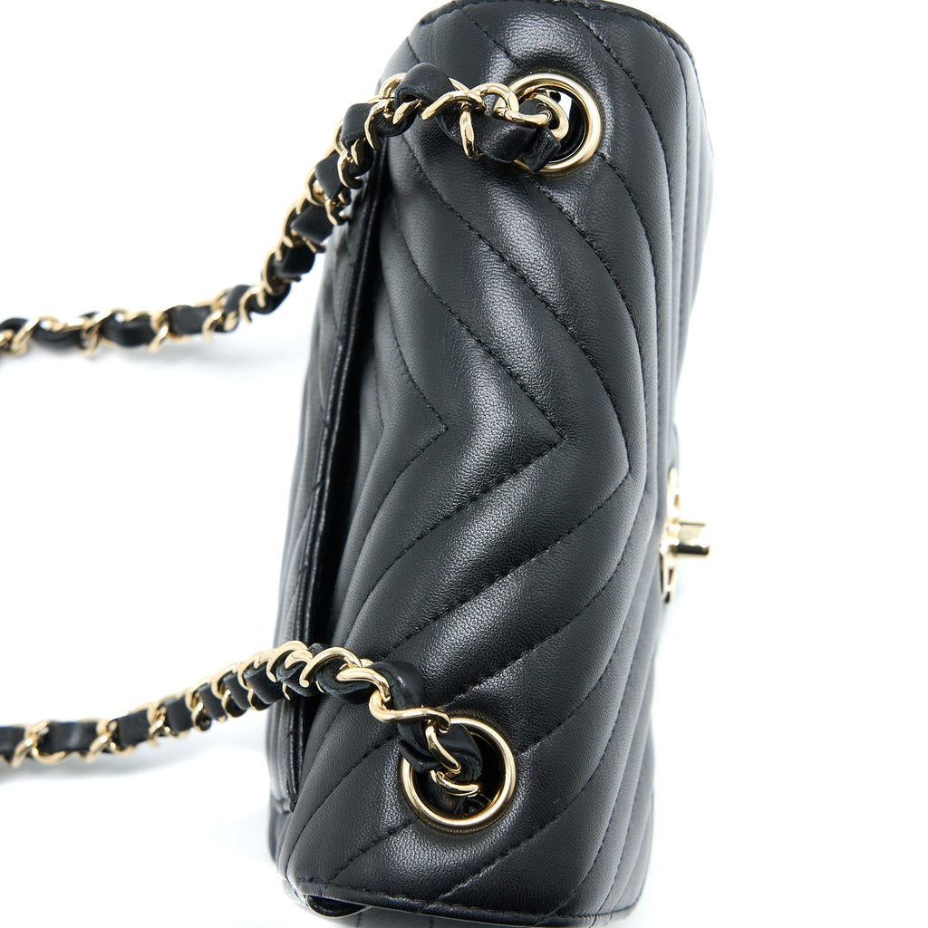 CHANEL MINI SQUARE FLAP BAG CHEVRON LAMBSKIN BLACK LGHW