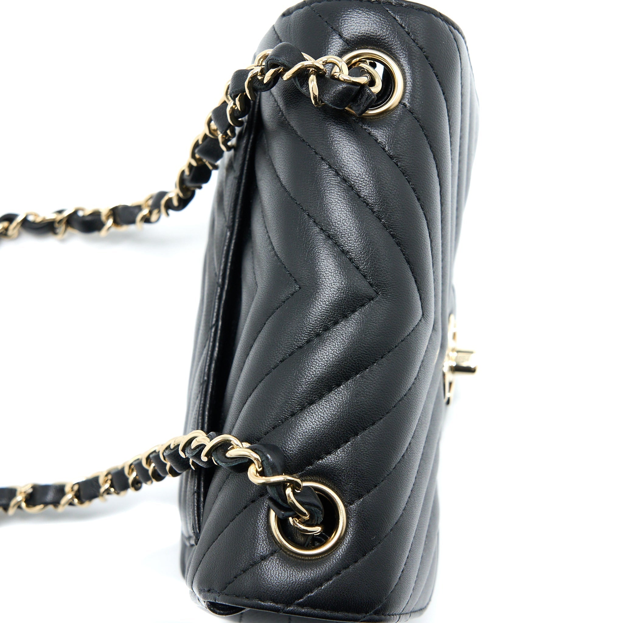 CHANEL MINI SQUARE FLAP BAG CHEVRON LAMBSKIN BLACK LGHW