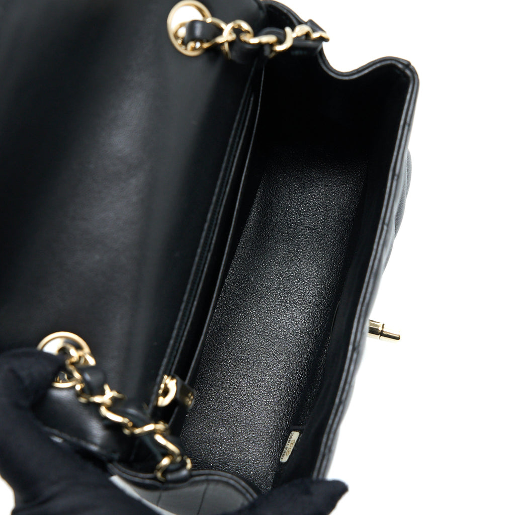 CHANEL MINI SQUARE FLAP BAG CHEVRON LAMBSKIN BLACK LGHW