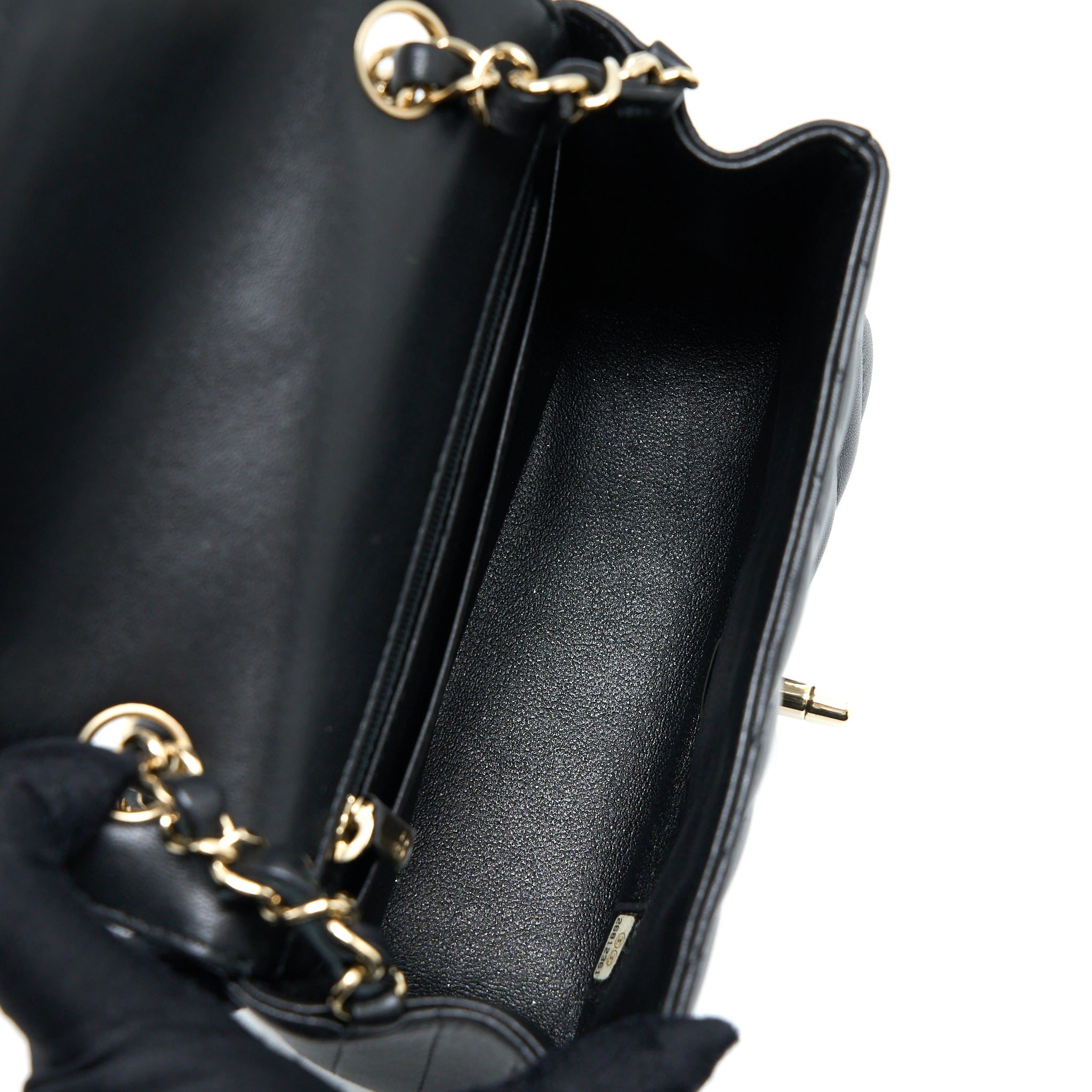 CHANEL MINI SQUARE FLAP BAG CHEVRON LAMBSKIN BLACK LGHW