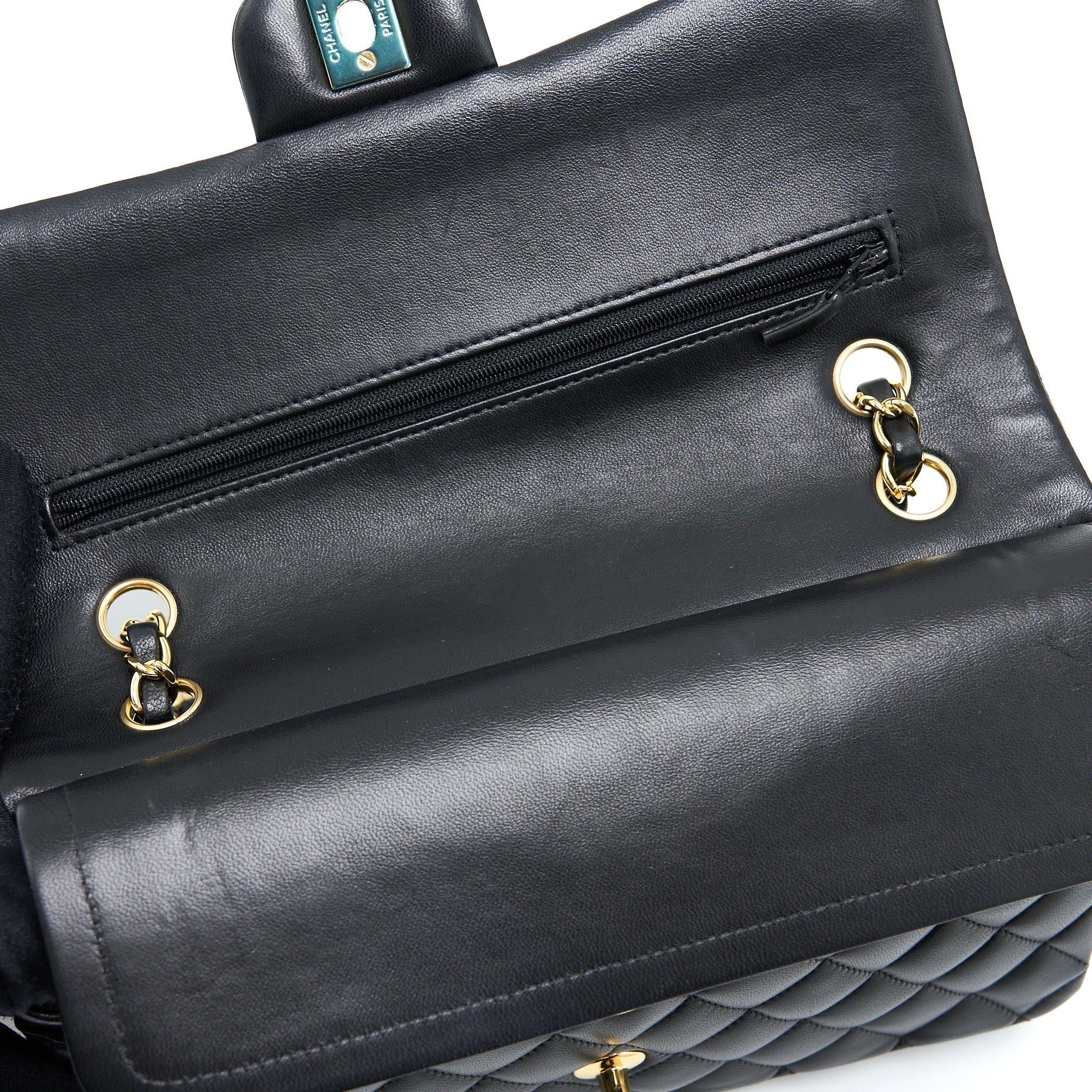 CHANEL MEDIUM CLASSIC DOUBLE FLAP BAG LAMBSKIN BLACK GHW