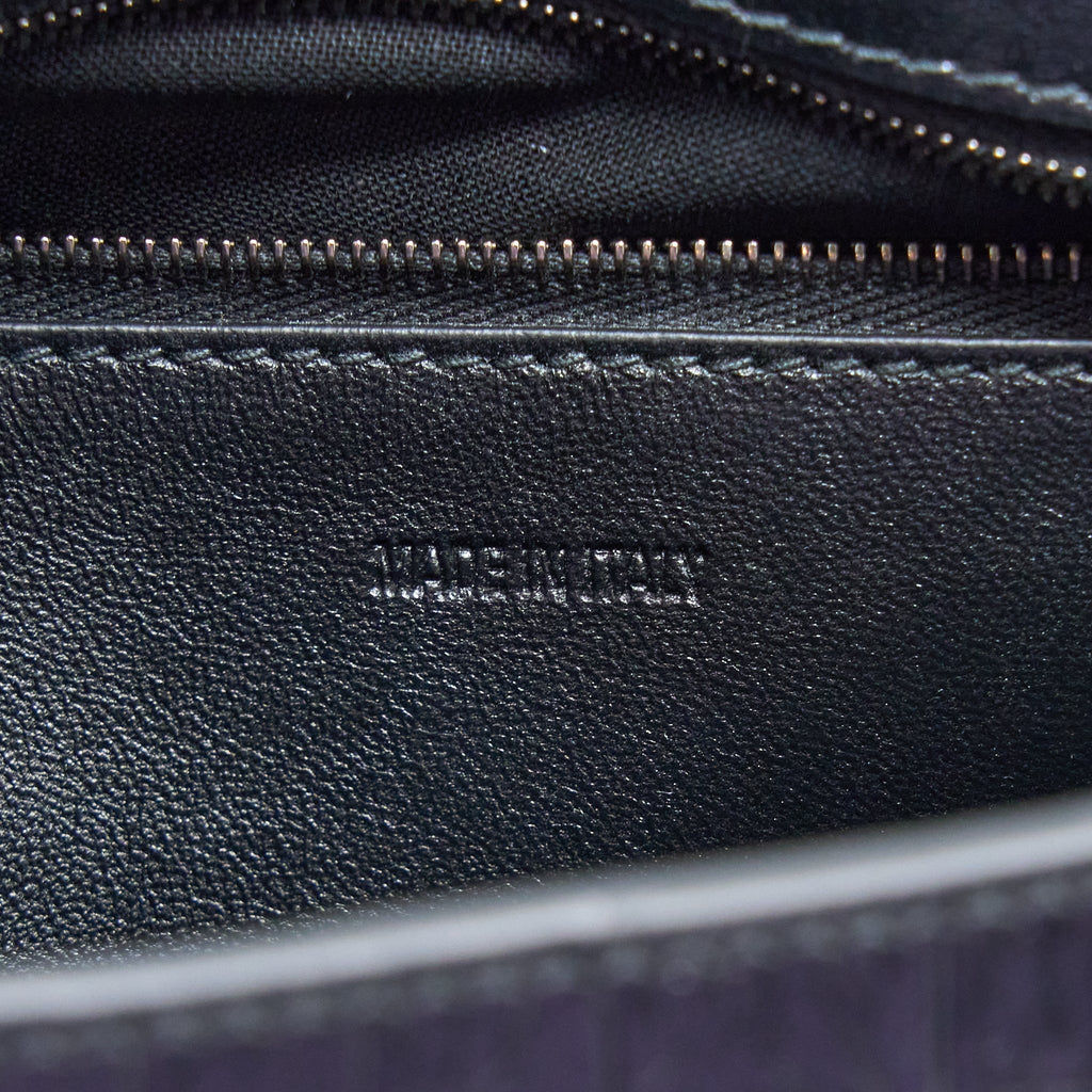BALENCIAGA SMALL DOWNTOWN SHOULDER BAG CROC EMBOSSED LEATHER BLACK WITH BLACK HARDWARE