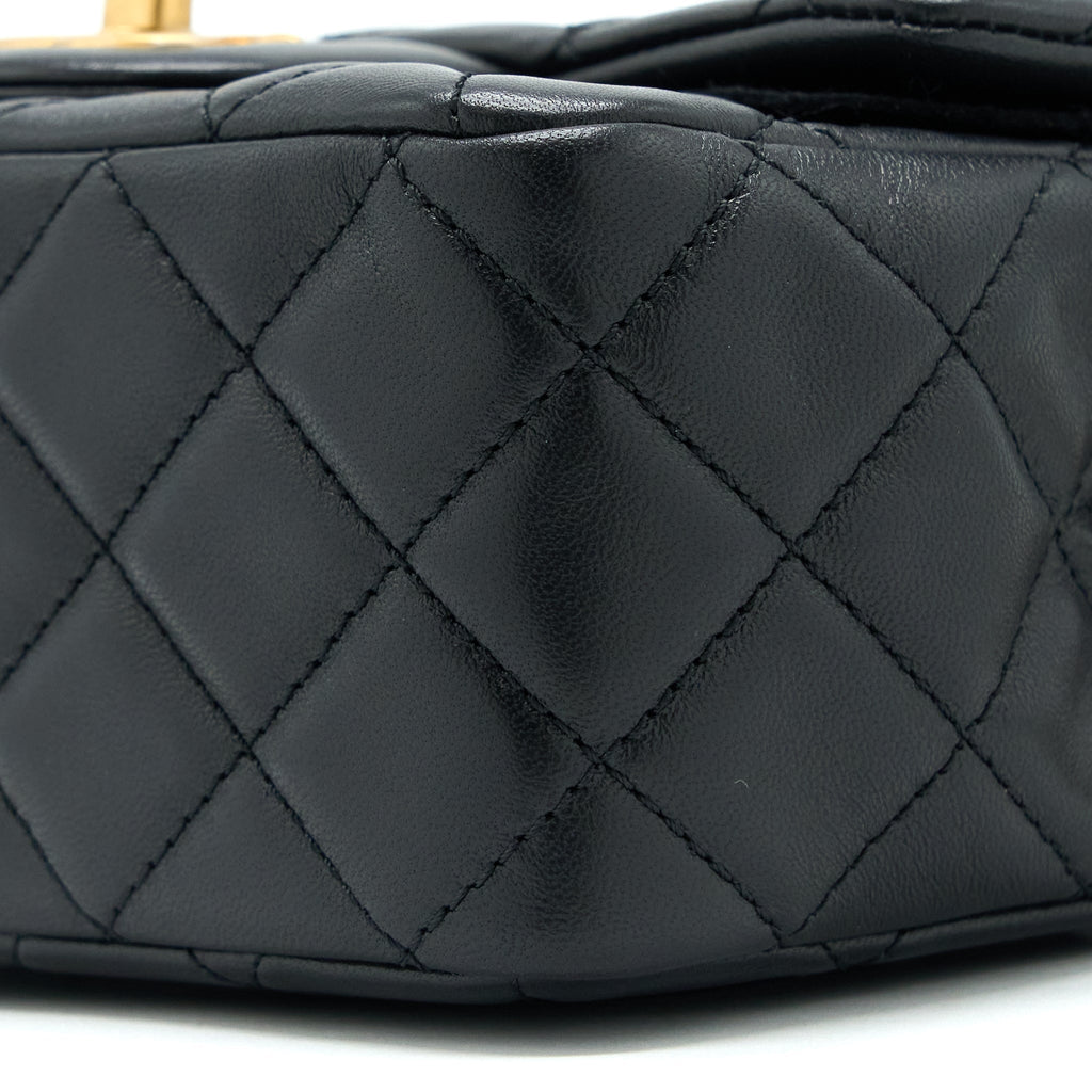 CHANEL PEARL CRUSH MINI SQUARE FLAP BAG LAMBSKIN BLACK BRUSHED GHW (MICROCHIP)