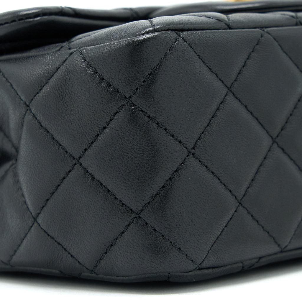 CHANEL PEARL CRUSH MINI SQUARE FLAP BAG LAMBSKIN BLACK BRUSHED GHW (MICROCHIP)
