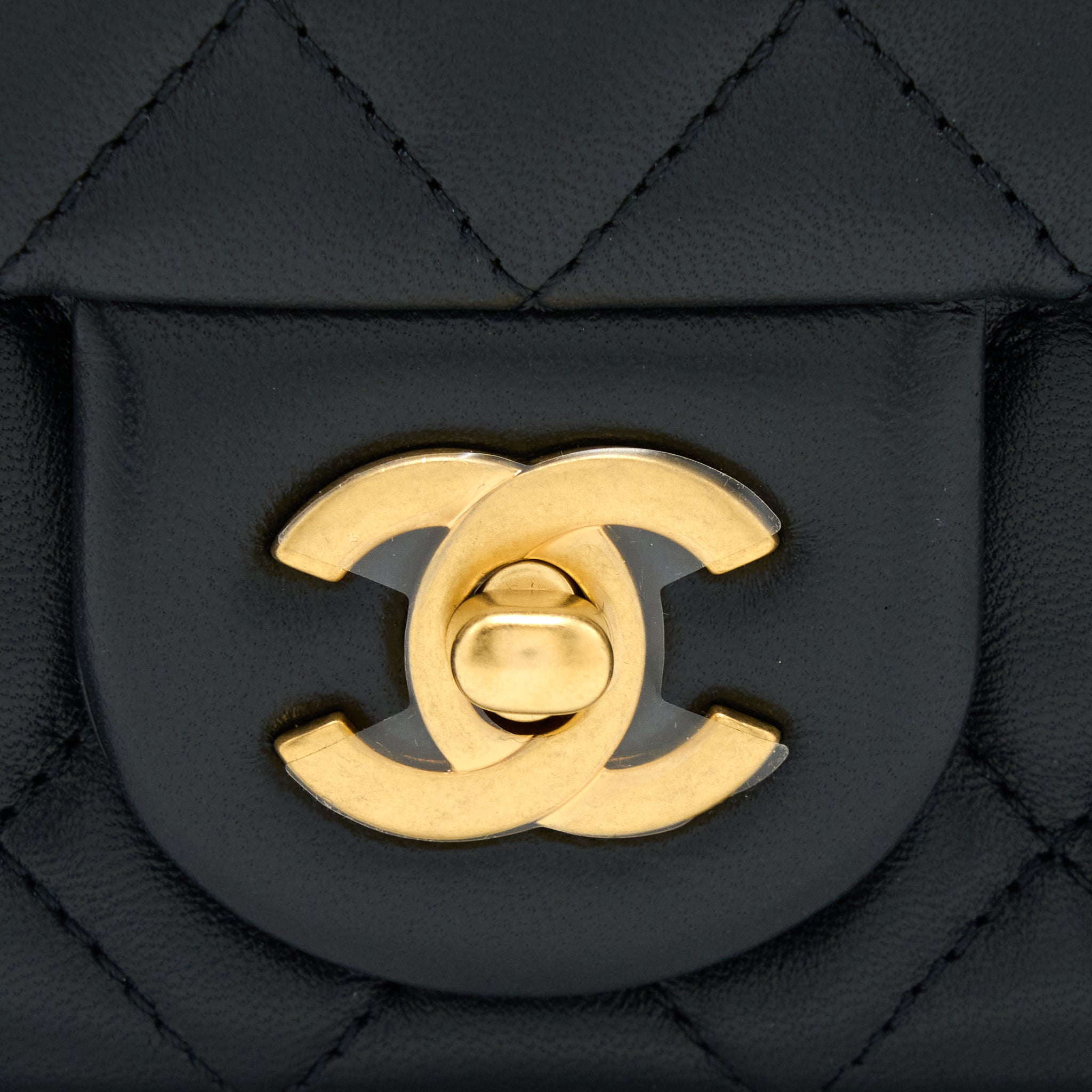 CHANEL PEARL CRUSH MINI SQUARE FLAP BAG LAMBSKIN BLACK BRUSHED GHW (MICROCHIP)
