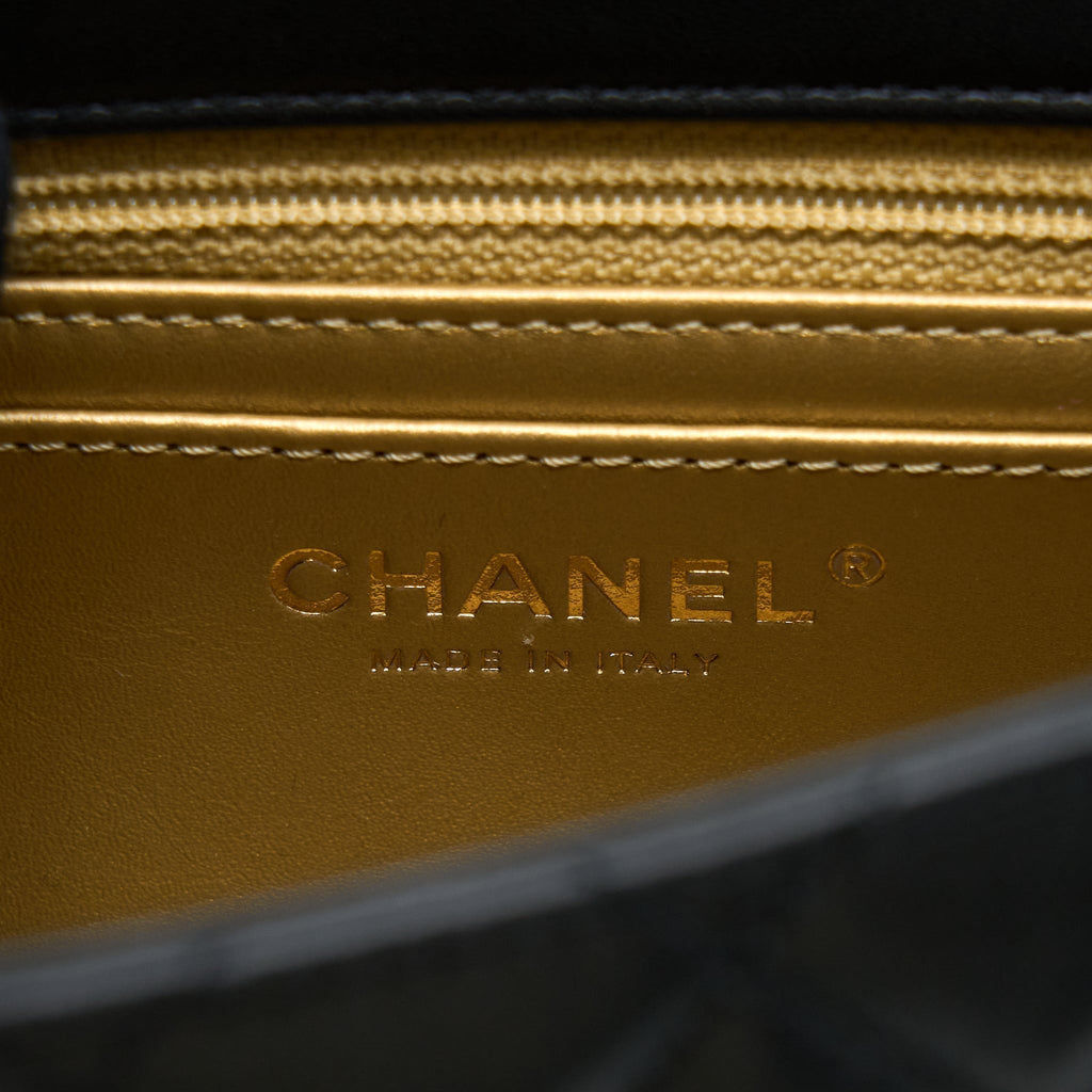 CHANEL PEARL CRUSH MINI SQUARE FLAP BAG LAMBSKIN BLACK BRUSHED GHW (MICROCHIP)