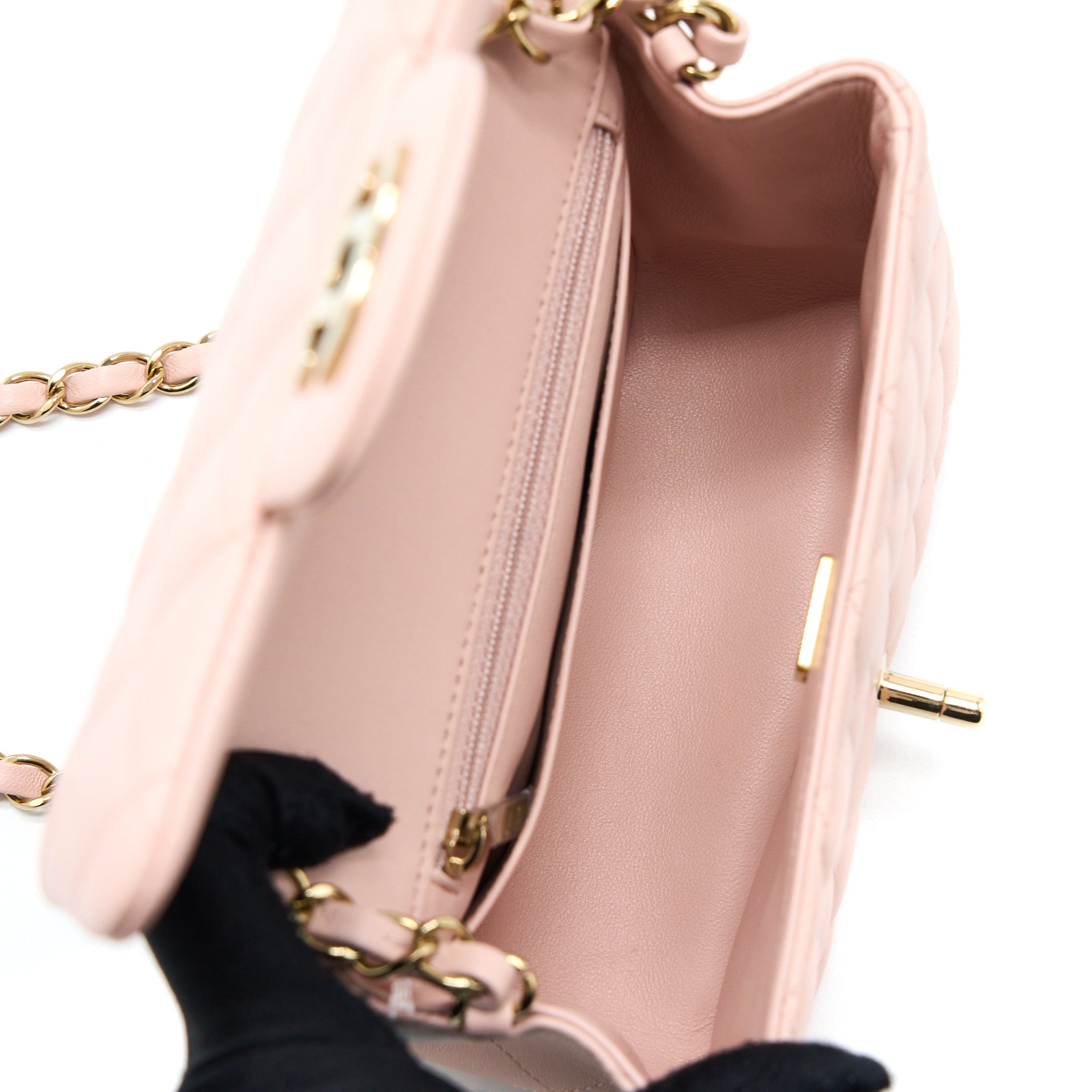 CHANEL MINI SQUARE FLAP BAG LAMBSKIN LIGHT PINK LGHW (MICROCHIP)