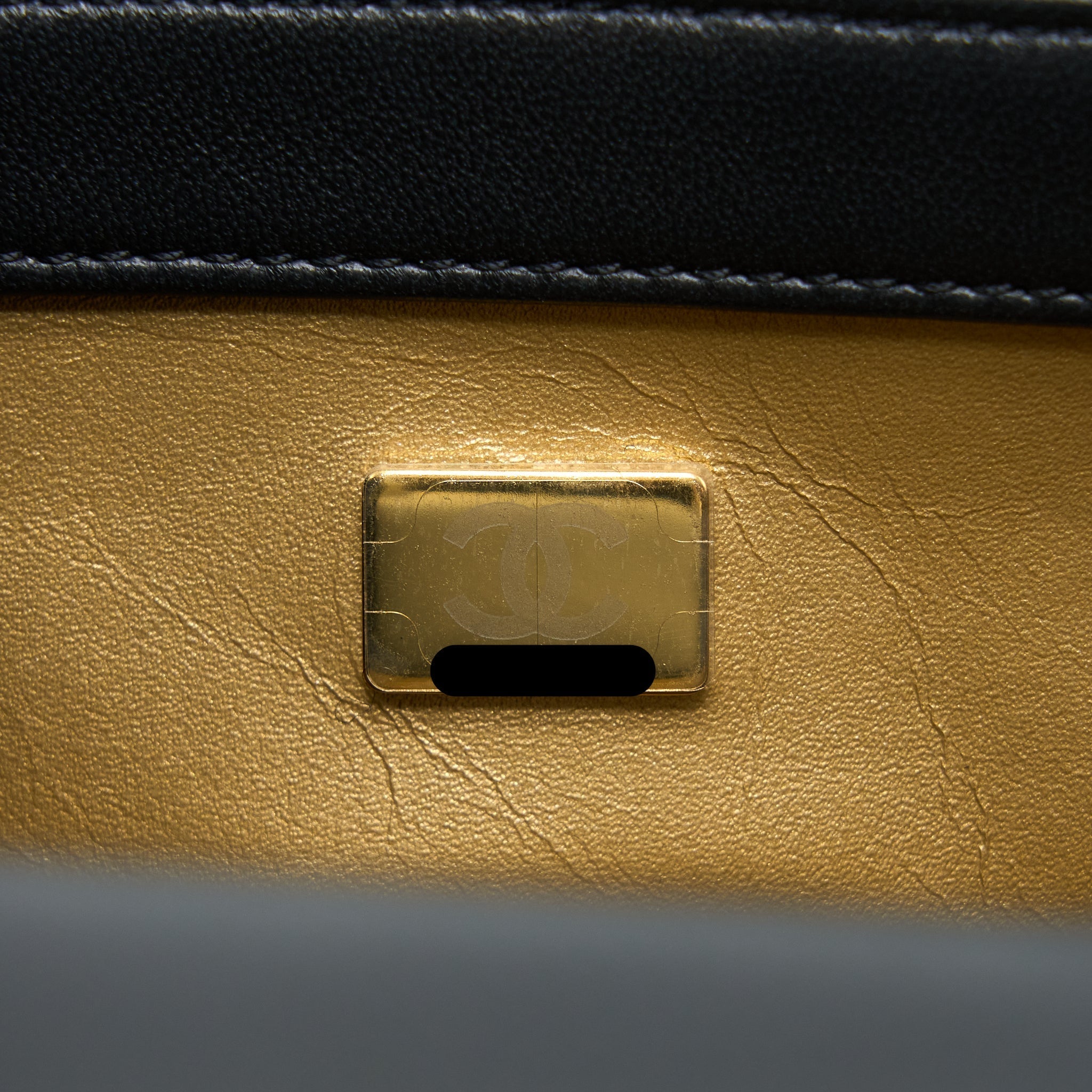 CHANEL PEARL CRUSH MINI SQUARE FLAP BAG LAMBSKIN BLACK BRUSHED GHW (MICROCHIP)
