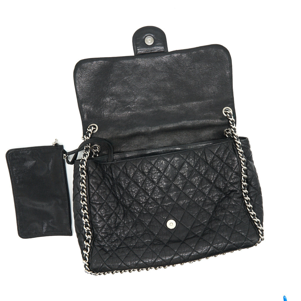 CHANEL QUILTED LEATHER CHAIN AROUND MAXI BLACK RUTHENIUM HARDWARE