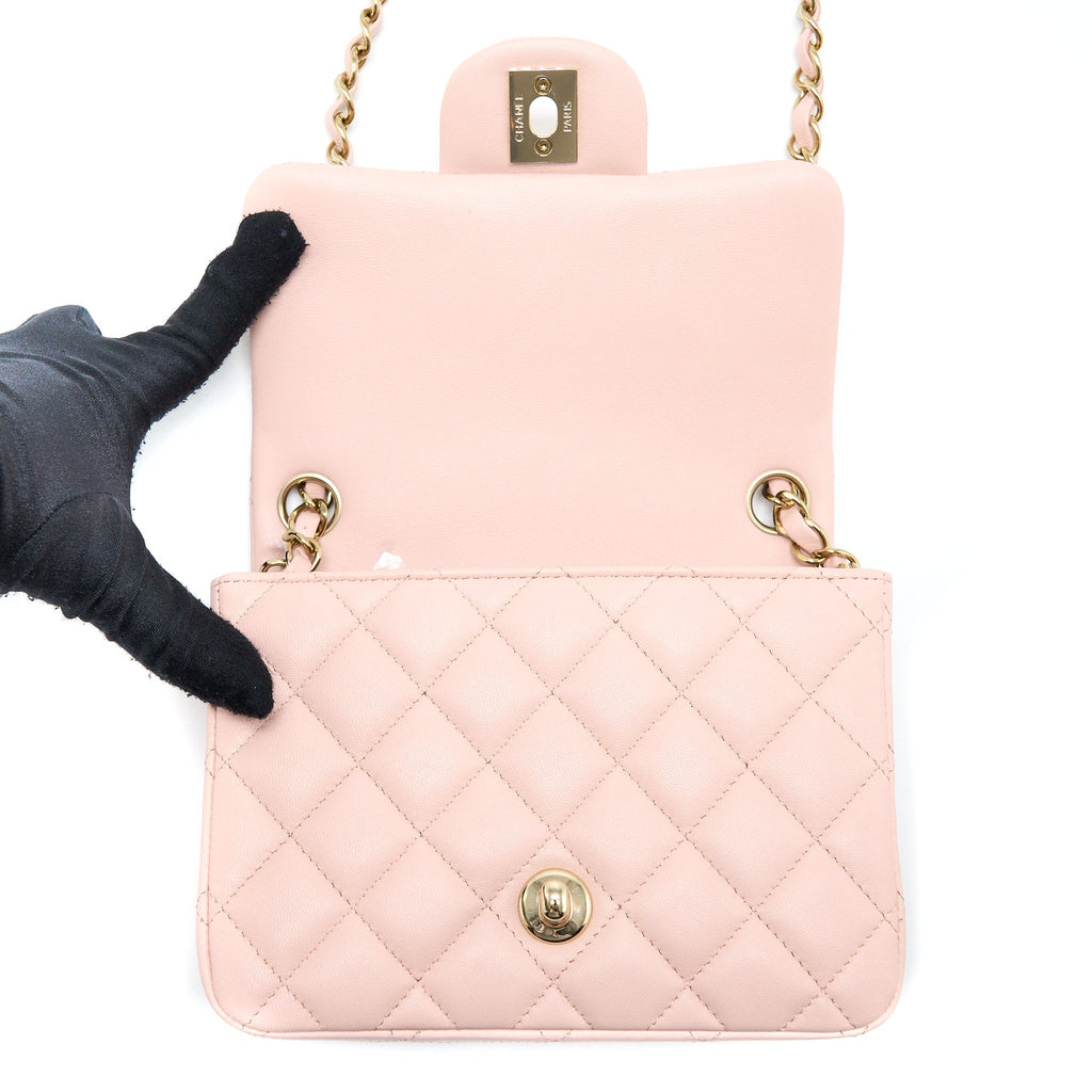 CHANEL MINI SQUARE FLAP BAG LAMBSKIN LIGHT PINK LGHW (MICROCHIP)